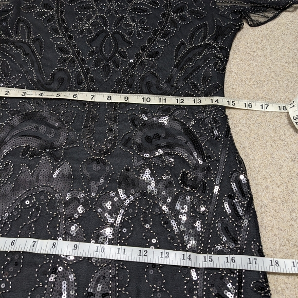 Black Beaded Sequined Halloween Flapper Dress with Fringe Size Medium - Picture 12 of 12